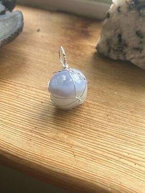Handcrafted Silver Wire Blue Lace Agate Pendant